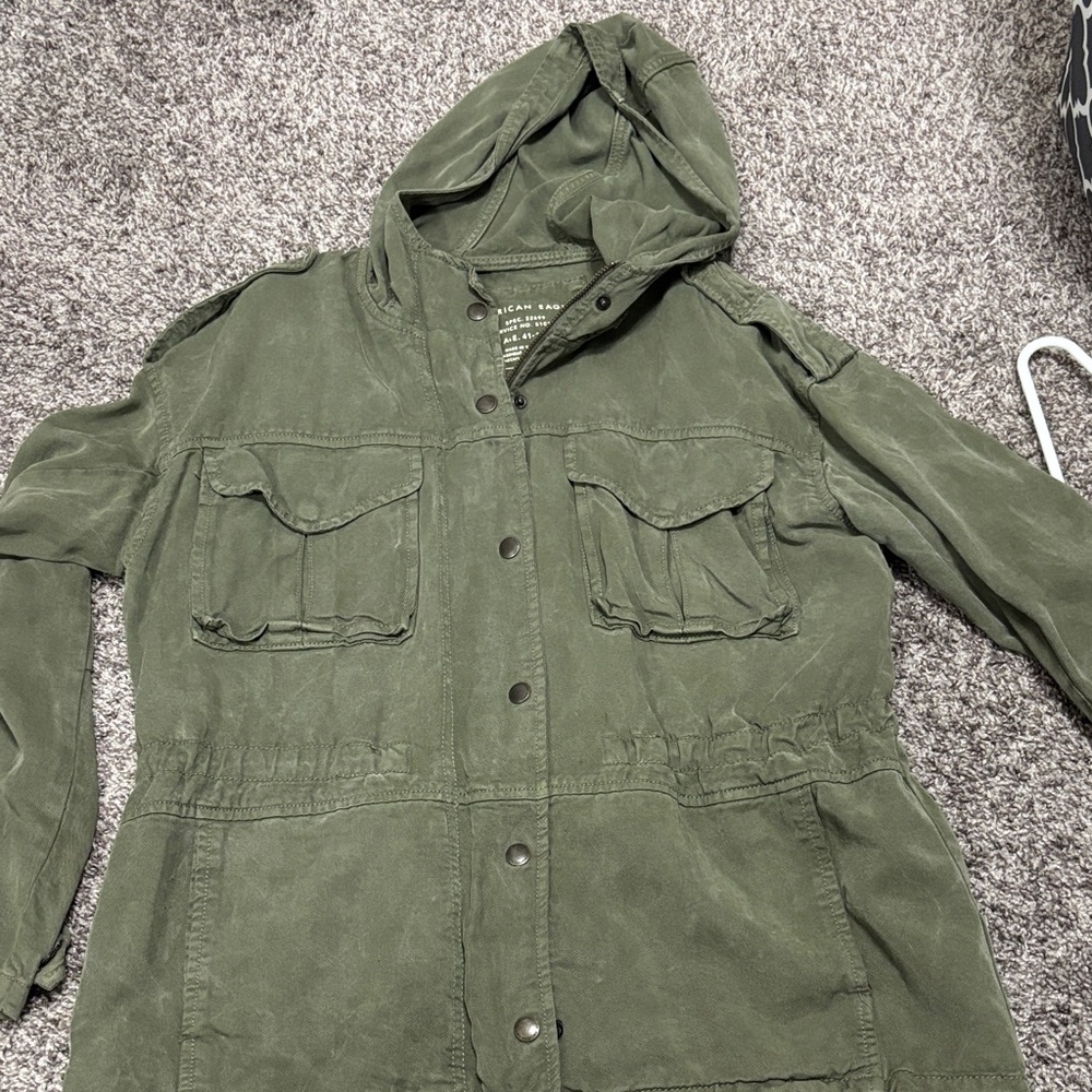American Eagle Outfitters Olive Utility Hooded Jacket - Women